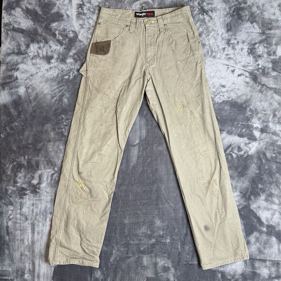 Wrangler Riggs Work Wear Pants Light Beige Size 30x34 Carpenter Straight Fit - Picture 1 of 7